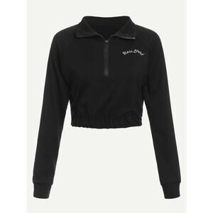Shein Half Zip Letter Embroidery Sweatshirt